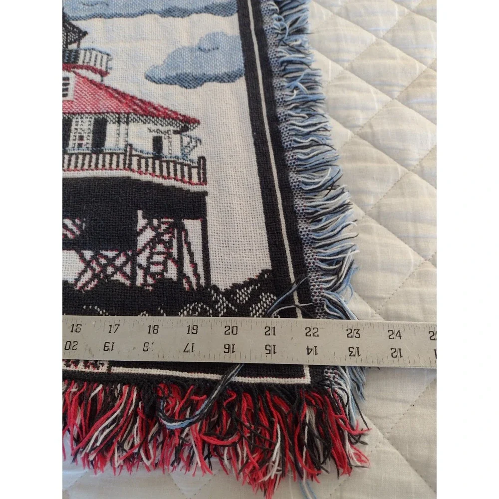 Goodwin Weavers Hutz Tapestry Lighthouse Throw Blanket Cotton 44x60 Made USA